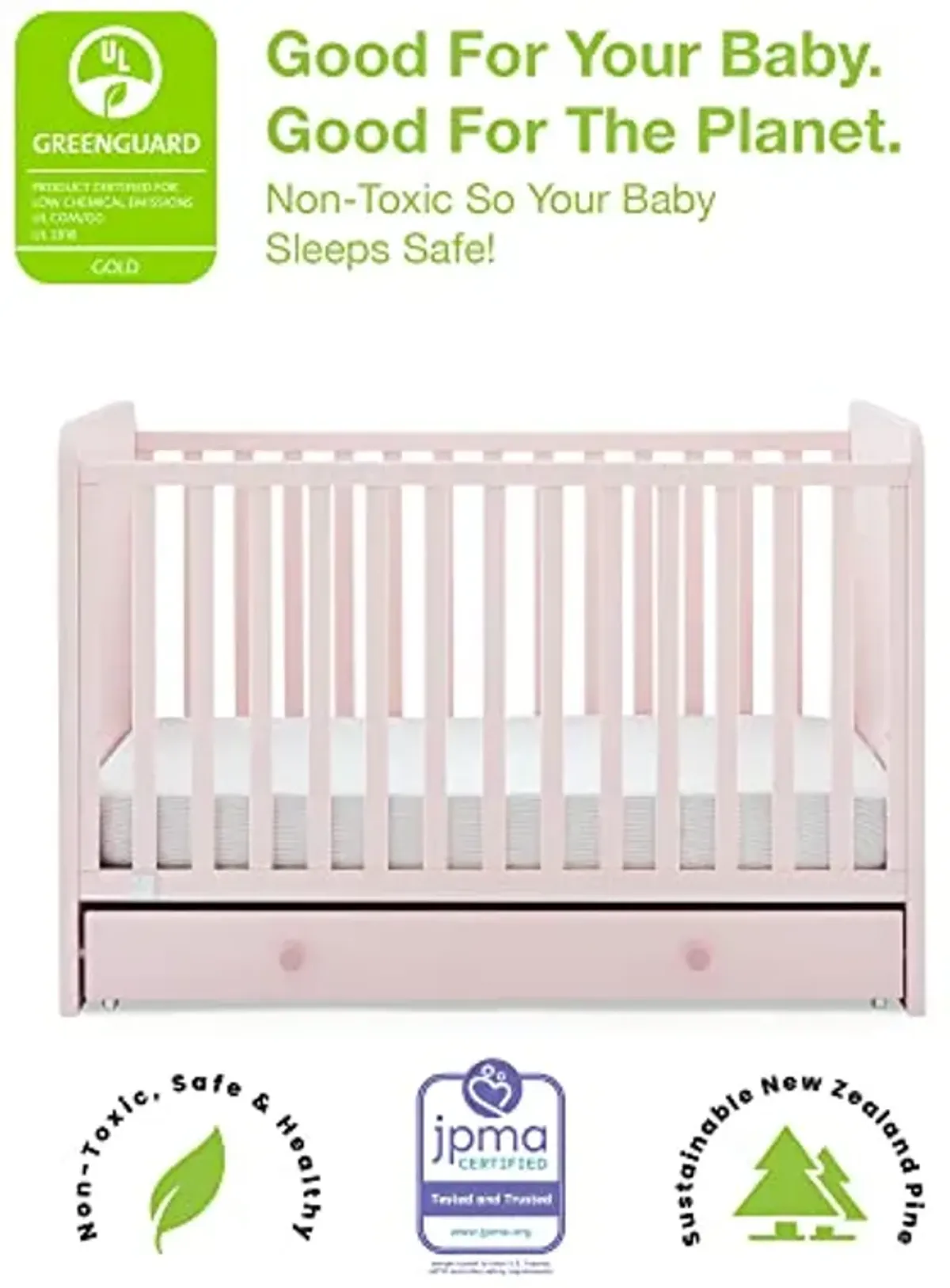 Delta Children babyGap Graham 4-in-1 Convertible Crib with Storage Drawer + Brannan Bear Bookcase with Bins + Brannan Bear Wall Shelf with 4 Hooks, Blush Pink/Dark Pink (Bundle)