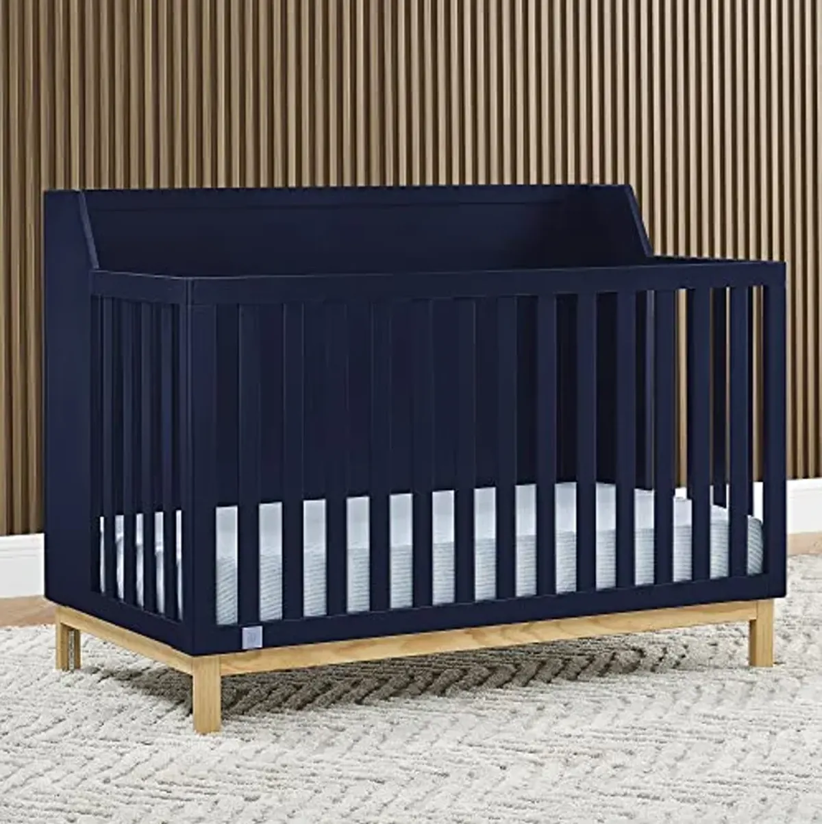 Delta Children babyGap Oxford 6-in-1 Convertible Crib + Brannan Bear Bookcase with Bins + Brannan Bear Wall Shelf with 4 Hooks, Navy/Natural (Bundle)