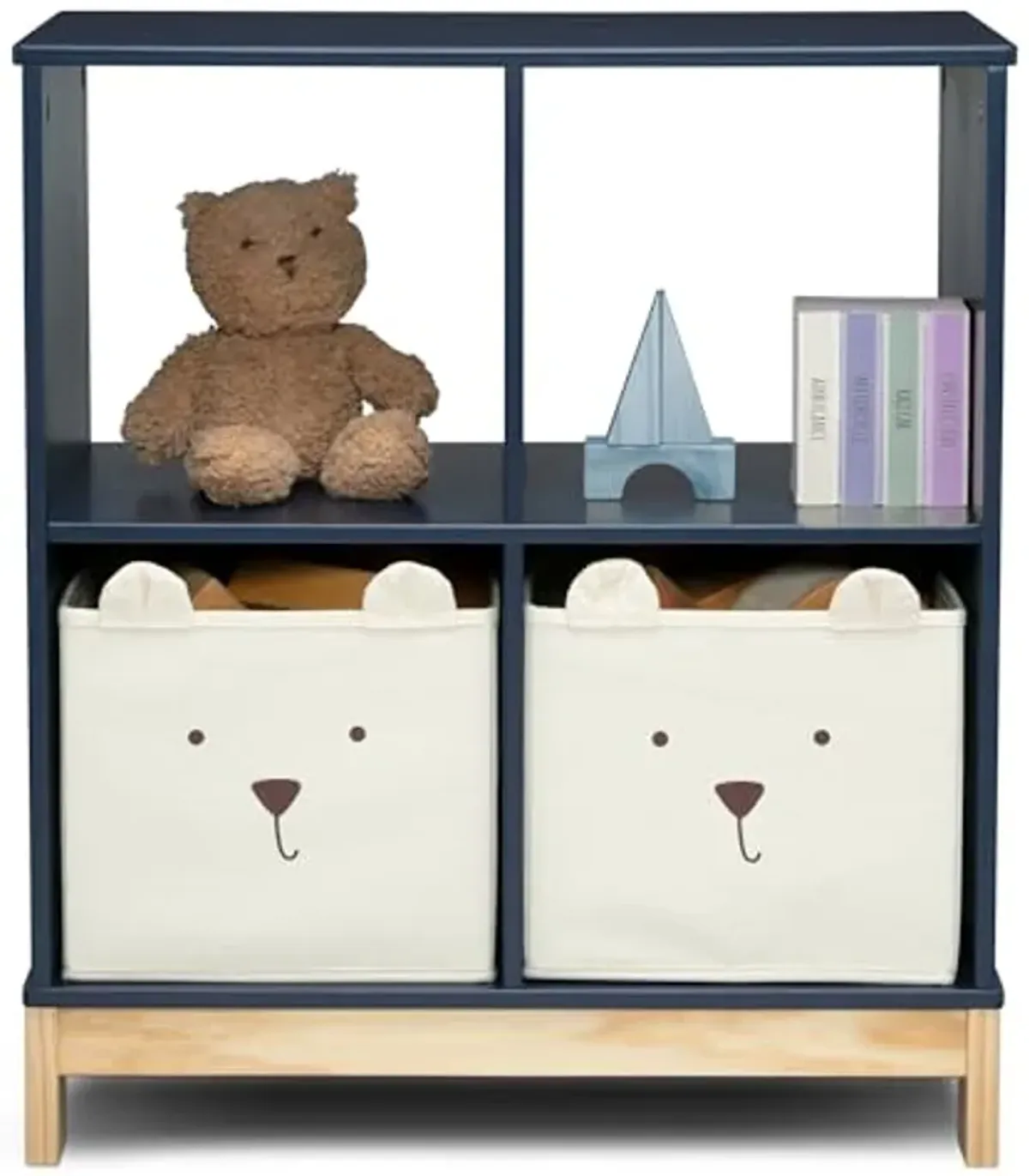 Delta Children babyGap Oxford 6-in-1 Convertible Crib + Brannan Bear Bookcase with Bins + Brannan Bear Wall Shelf with 4 Hooks, Navy/Natural (Bundle)