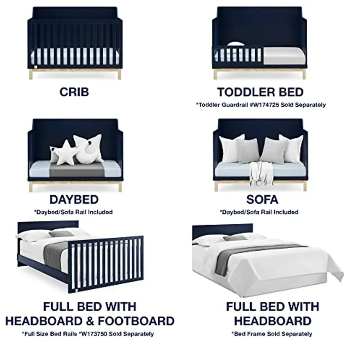 Delta Children babyGap Oxford 6-in-1 Convertible Crib + Brannan Bear Bookcase with Bins + Brannan Bear Wall Shelf with 4 Hooks, Navy/Natural (Bundle)