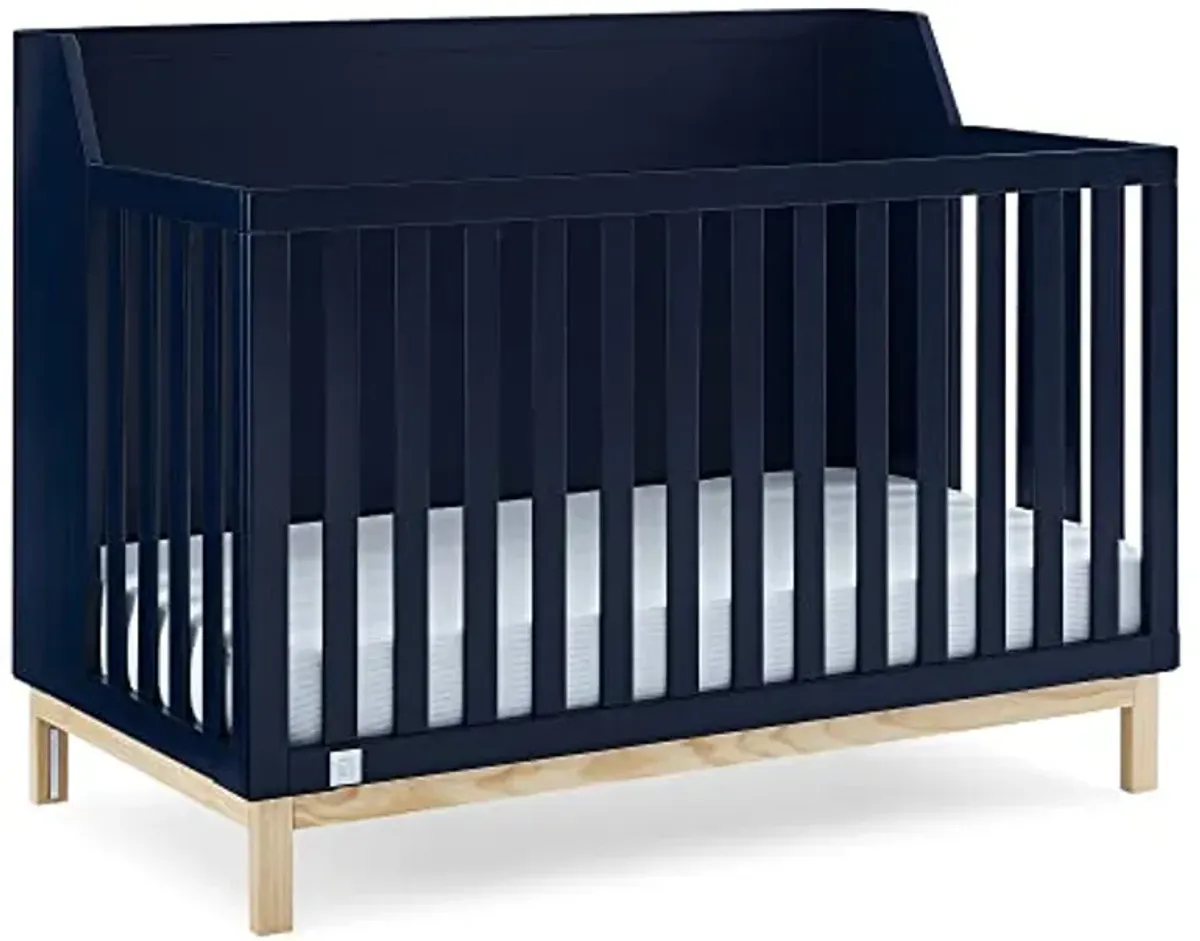 Delta Children babyGap Oxford 6-in-1 Convertible Crib + Brannan Bear Bookcase with Bins + Brannan Bear Wall Shelf with 4 Hooks, Navy/Natural (Bundle)