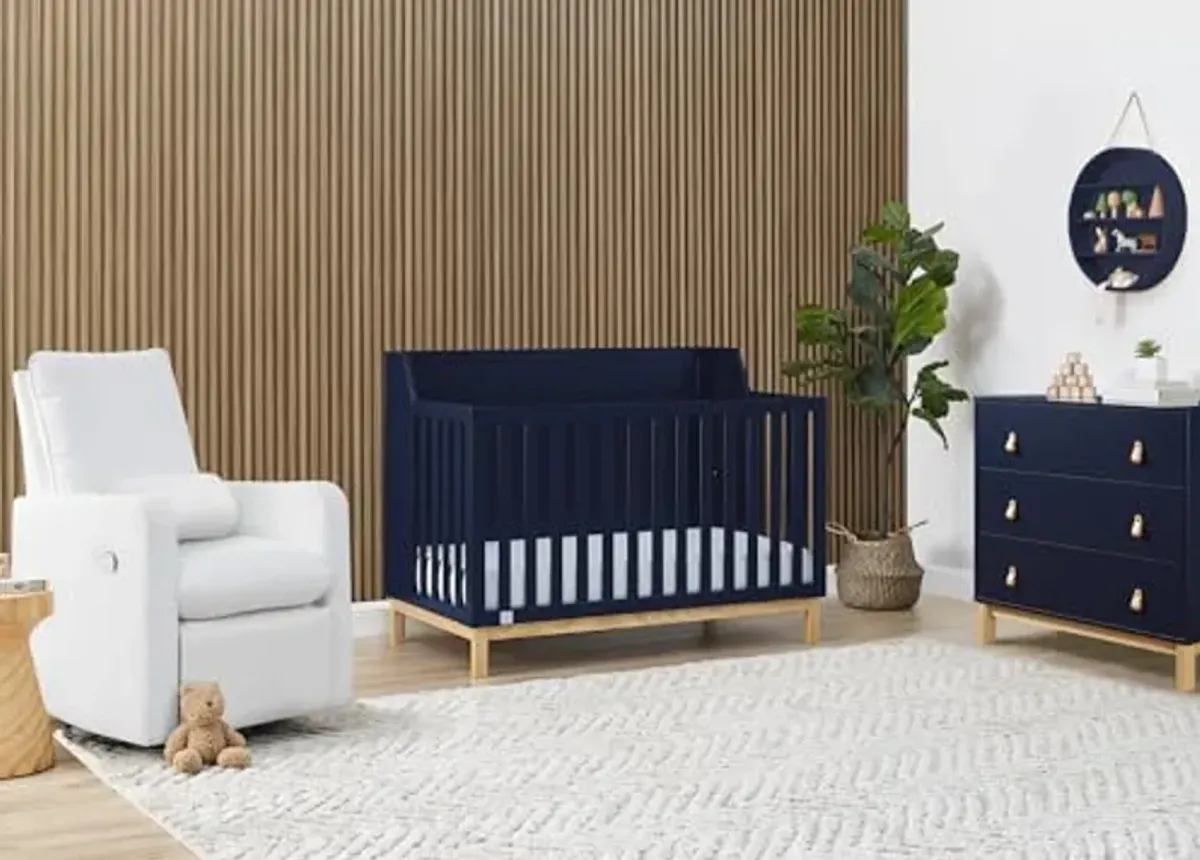 Delta Children babyGap Oxford 6-in-1 Convertible Crib + Brannan Bear Bookcase with Bins + Brannan Bear Wall Shelf with 4 Hooks, Navy/Natural (Bundle)