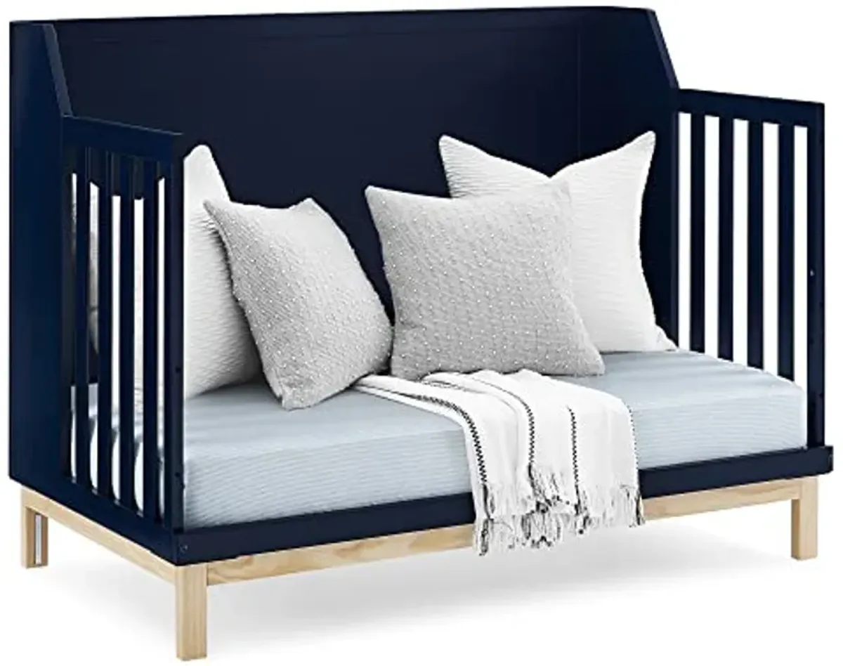 Delta Children babyGap Oxford 6-in-1 Convertible Crib + Brannan Bear Bookcase with Bins + Brannan Bear Wall Shelf with 4 Hooks, Navy/Natural (Bundle)