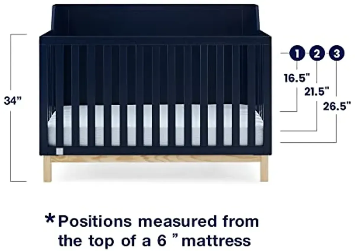 Delta Children babyGap Oxford 6-in-1 Convertible Crib + Brannan Bear Bookcase with Bins + Brannan Bear Wall Shelf with 4 Hooks, Navy/Natural (Bundle)