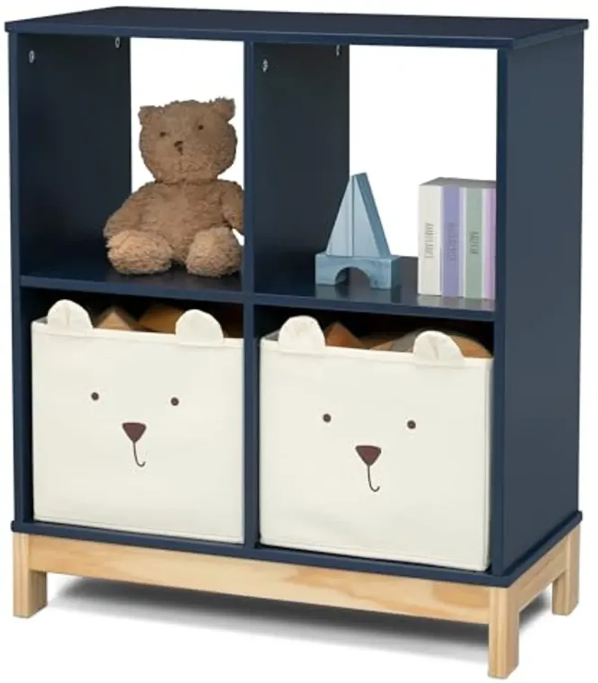 Delta Children babyGap Oxford 6-in-1 Convertible Crib + Brannan Bear Bookcase with Bins + Brannan Bear Wall Shelf with 4 Hooks, Navy/Natural (Bundle)