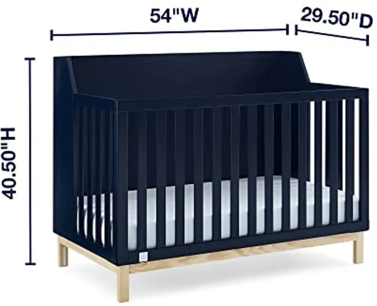 Delta Children babyGap Oxford 6-in-1 Convertible Crib + Brannan Bear Bookcase with Bins + Brannan Bear Wall Shelf with 4 Hooks, Navy/Natural (Bundle)