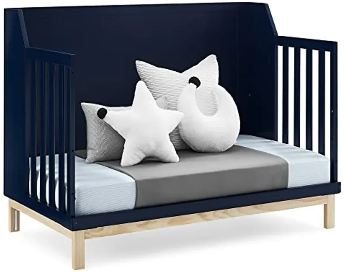 Delta Children babyGap Oxford 6-in-1 Convertible Crib + Brannan Bear Bookcase with Bins + Brannan Bear Wall Shelf with 4 Hooks, Navy/Natural (Bundle)