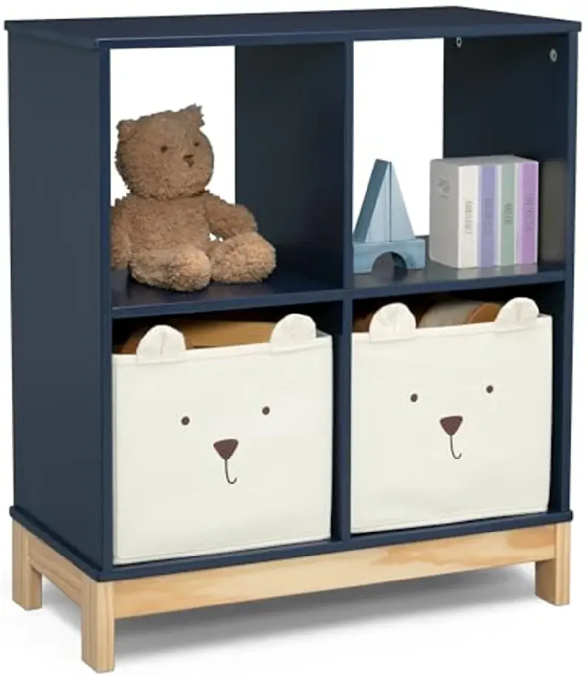 Delta Children babyGap Oxford 6-in-1 Convertible Crib + Brannan Bear Bookcase with Bins + Brannan Bear Wall Shelf with 4 Hooks, Navy/Natural (Bundle)