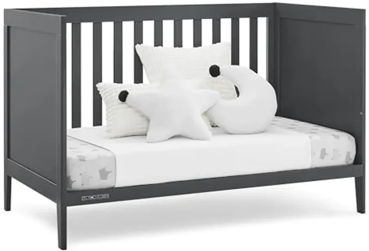 Delta Children Hayes 4-in-1 Convertible Crib, Charcoal Grey + Simmons Kids Silver Nights Dual Sided 2-Stage Baby Crib Mattress (Bundle)