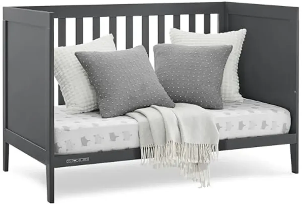 Delta Children Hayes 4-in-1 Convertible Crib, Charcoal Grey + Simmons Kids Silver Nights Dual Sided 2-Stage Baby Crib Mattress (Bundle)