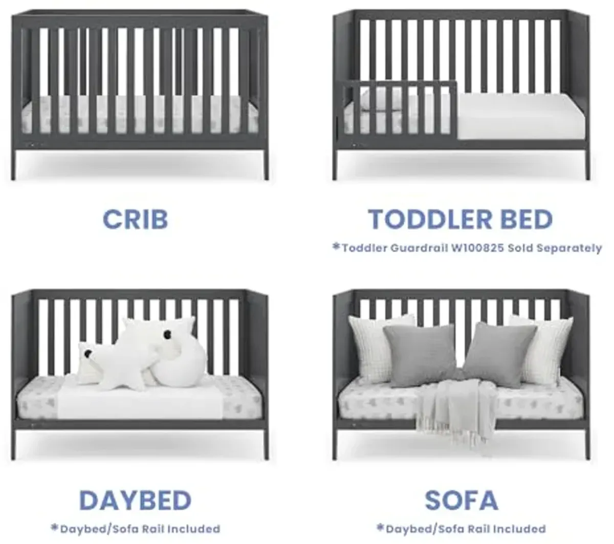 Delta Children Hayes 4-in-1 Convertible Crib, Charcoal Grey + Simmons Kids Silver Nights Dual Sided 2-Stage Baby Crib Mattress (Bundle)