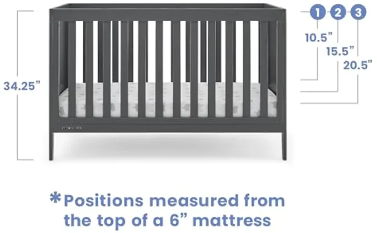 Delta Children Hayes 4-in-1 Convertible Crib, Charcoal Grey + Simmons Kids Silver Nights Dual Sided 2-Stage Baby Crib Mattress (Bundle)