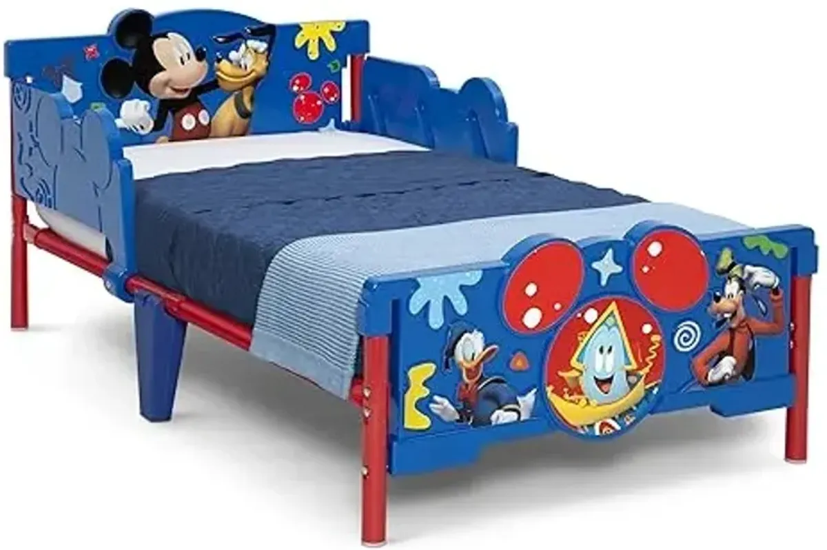 Delta Children - Mickey Mouse 3D Toddler Bed, Blue + Simmons Kids Silver Nights Dual Sided 2-Stage Baby Crib Mattress (Bundle)