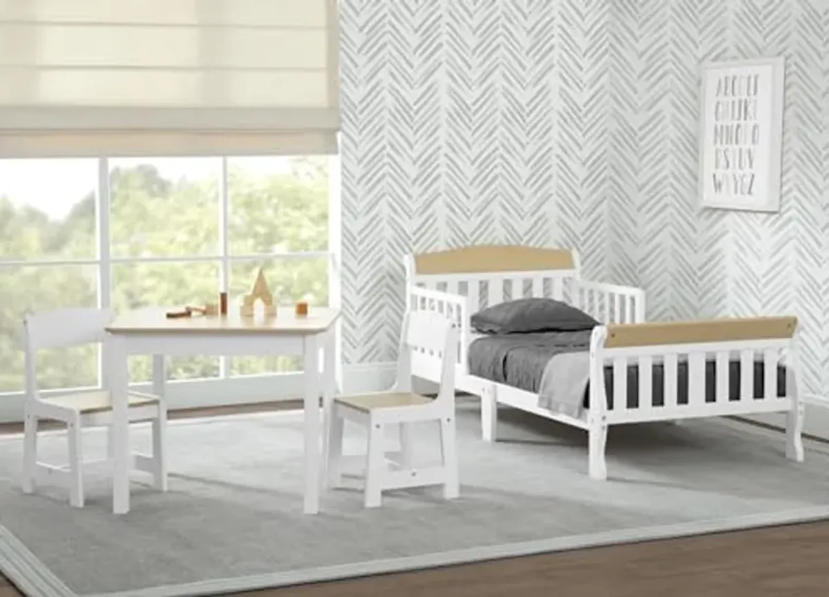 Delta Children Canton Toddler Bed, Bianca White/Natural + Twinkle Galaxy Crib and Toddler Mattress (Bundle)