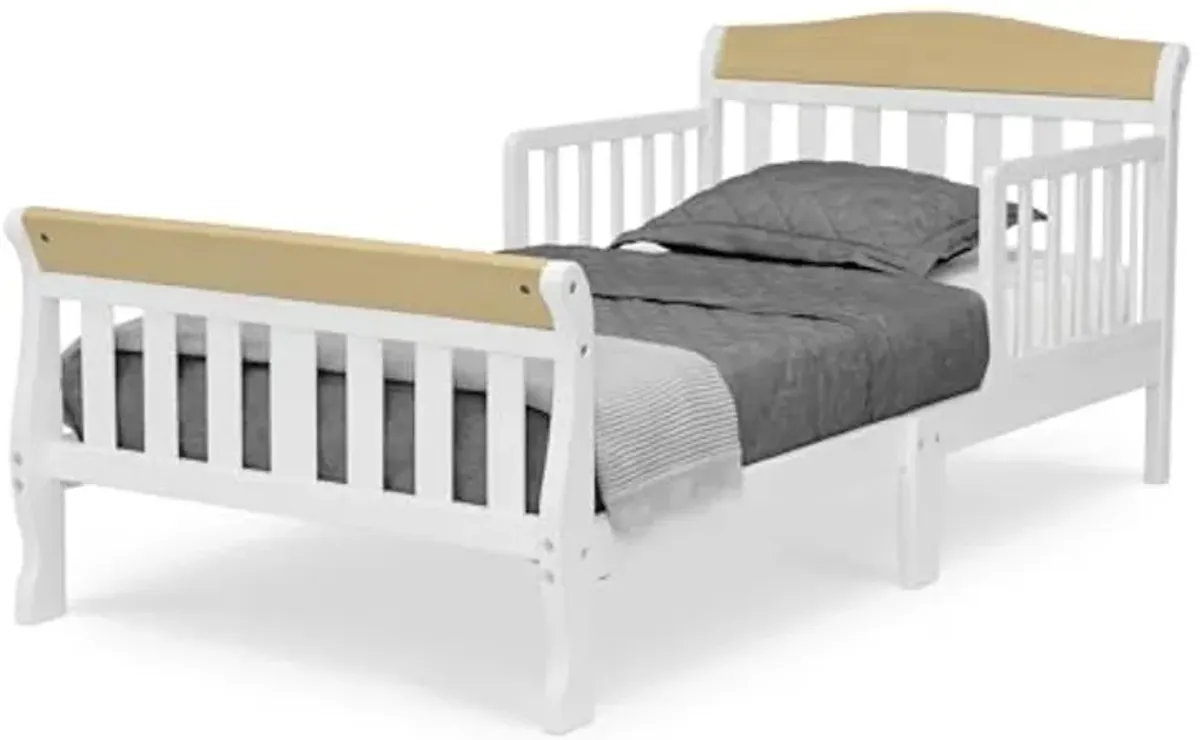 Delta Children Canton Toddler Bed, Bianca White/Natural + Twinkle Galaxy Crib and Toddler Mattress (Bundle)