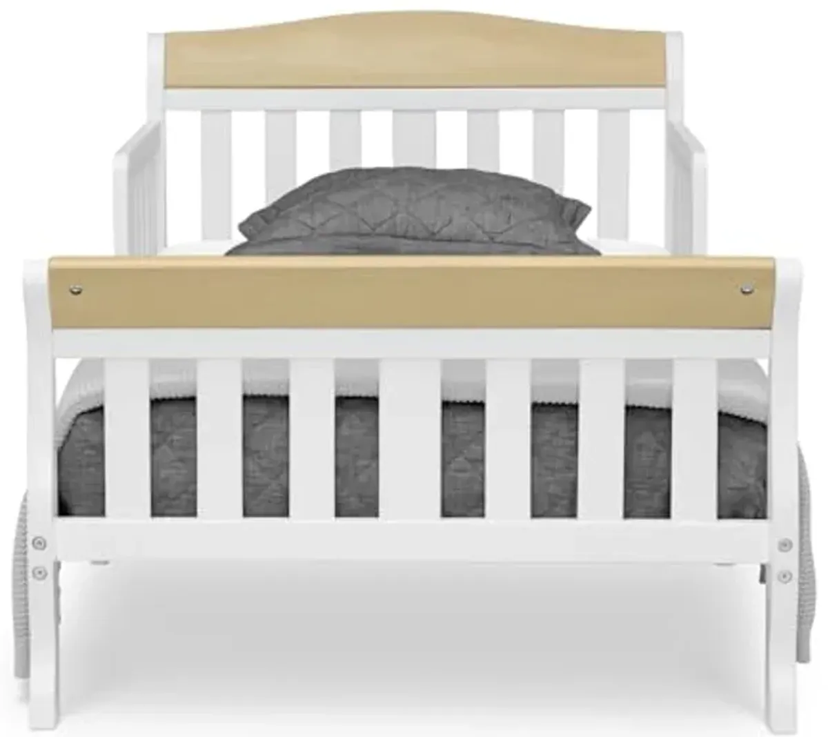 Delta Children Canton Toddler Bed, Bianca White/Natural + Twinkle Galaxy Crib and Toddler Mattress (Bundle)