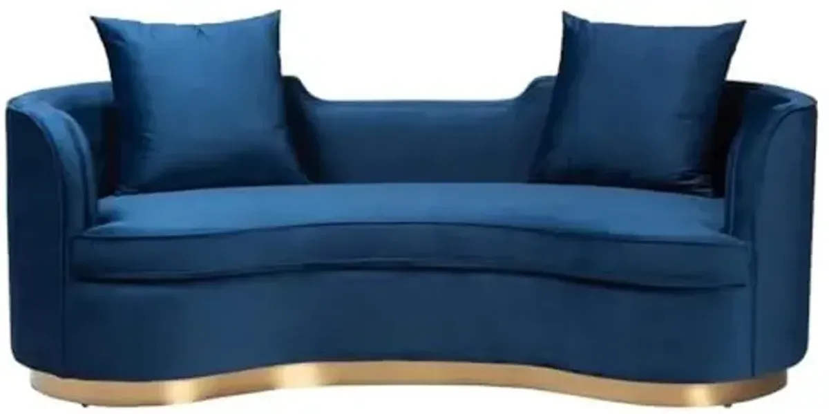 Baxton Studio Deserae Glam and Luxe Navy Blue Velvet and Brushed Gold Metal Sofa