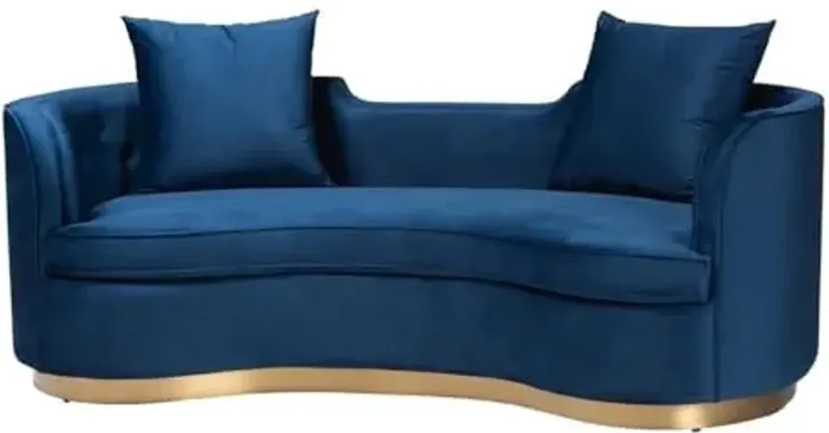 Baxton Studio Deserae Glam and Luxe Navy Blue Velvet and Brushed Gold Metal Sofa