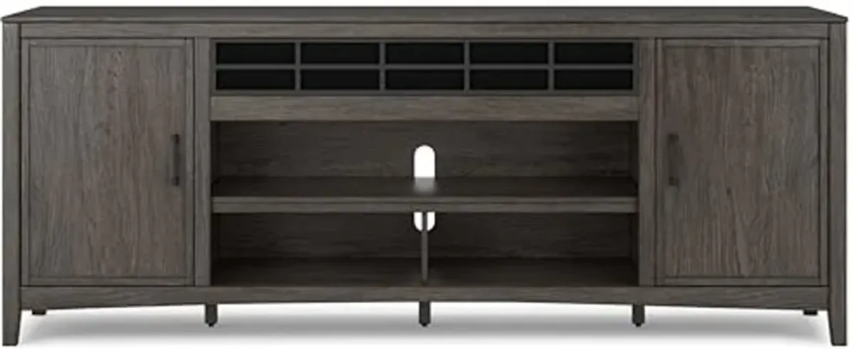 Signature Design by Ashley Montillan Modern 84" TV Stand for TVs up to 96" with Adjustable Shelves, Cabinets, Soundbar Speaker Storage, Cord Openings and Fireplace Option, Gray