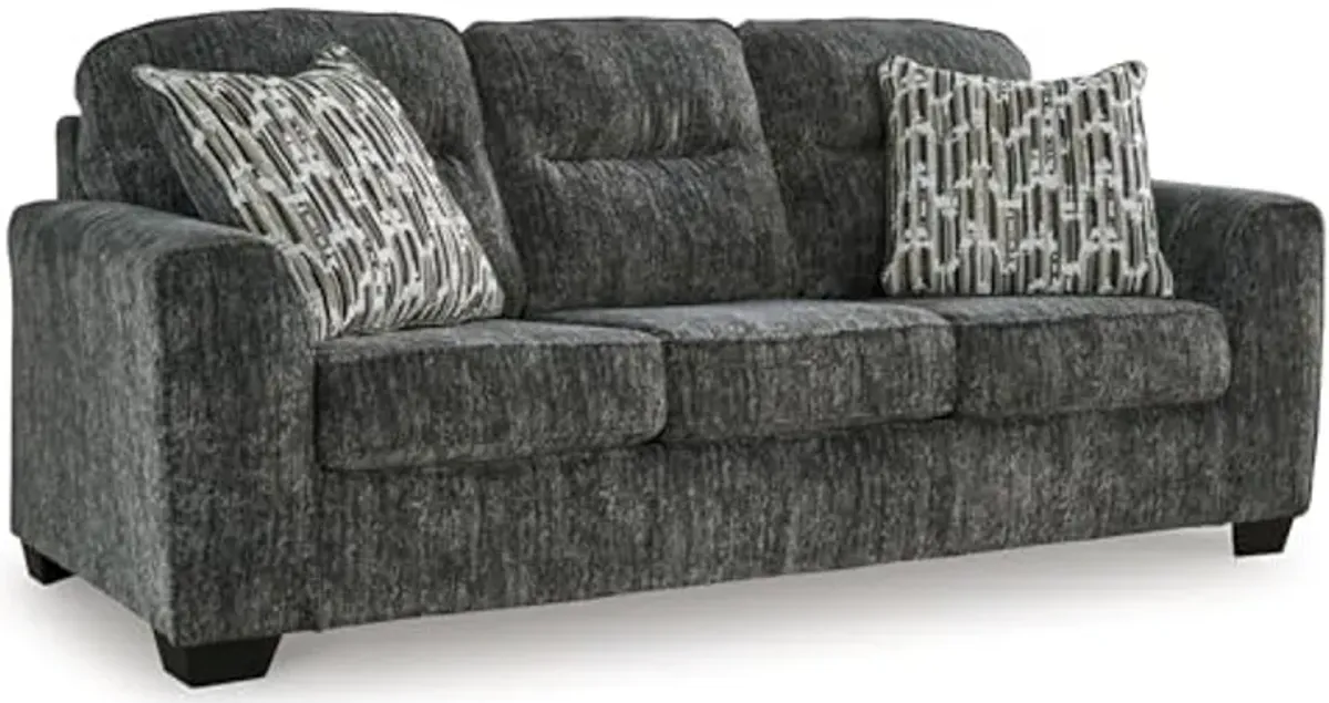 Signature Design by Ashley Lonoke Modern Sofa with 2 Accent Pillows, Gray