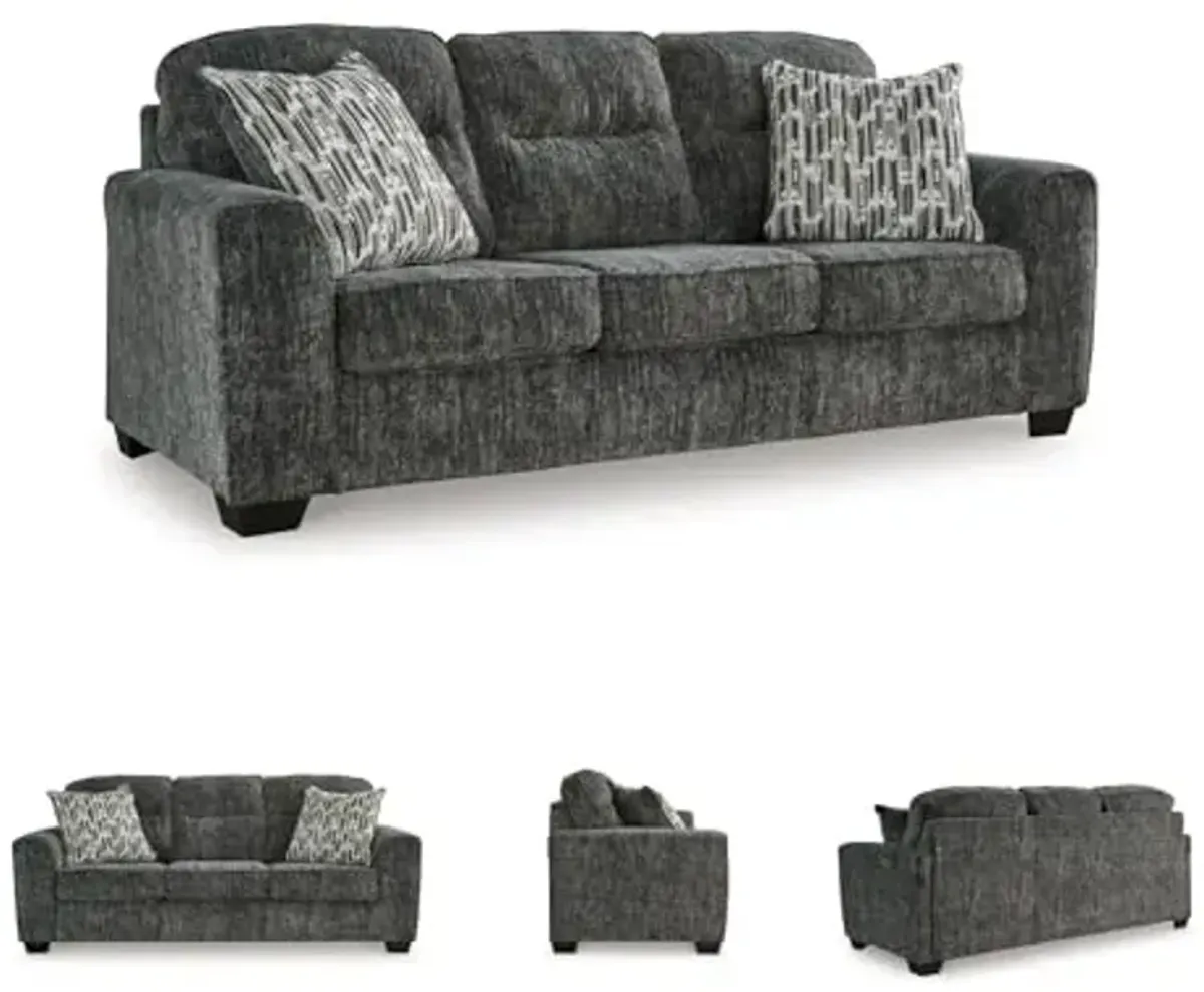 Signature Design by Ashley Lonoke Modern Sofa with 2 Accent Pillows, Gray