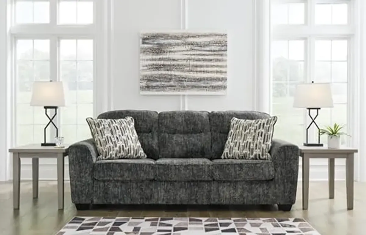 Signature Design by Ashley Lonoke Modern Sofa with 2 Accent Pillows, Gray