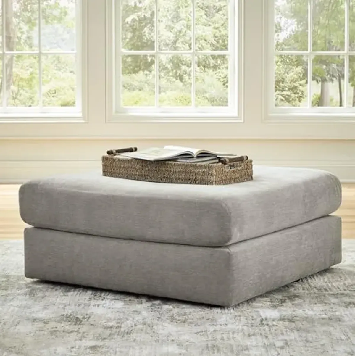 Signature Design by Ashley Avaliyah Contemporary Square Upholstered Oversized Accent Ottoman with Non-skid Legs, Light Gray