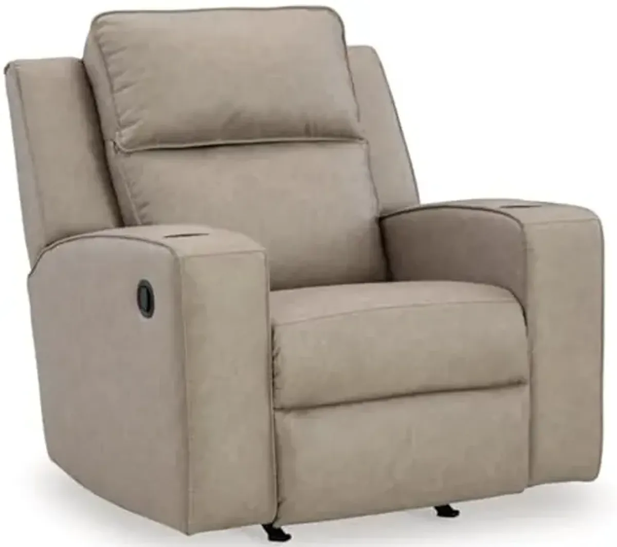 Signature Design by Ashley Lavenhorne Contemporary Faux Leather Upholstered Manual Rocker Recliner with 2 Cup Holders, Beige