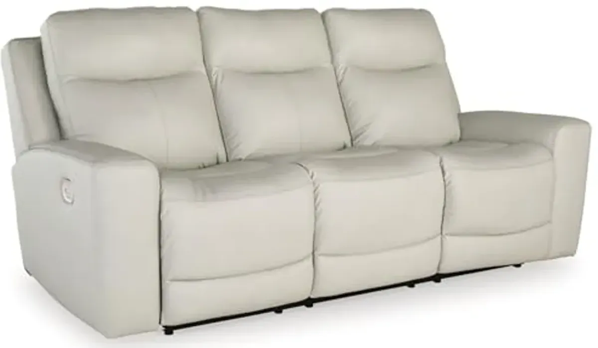 Signature Design by Ashley Mindanao Modern Leather Match Power Reclining Sofa with Adjustable Headrest and USB Ports, Light Gray