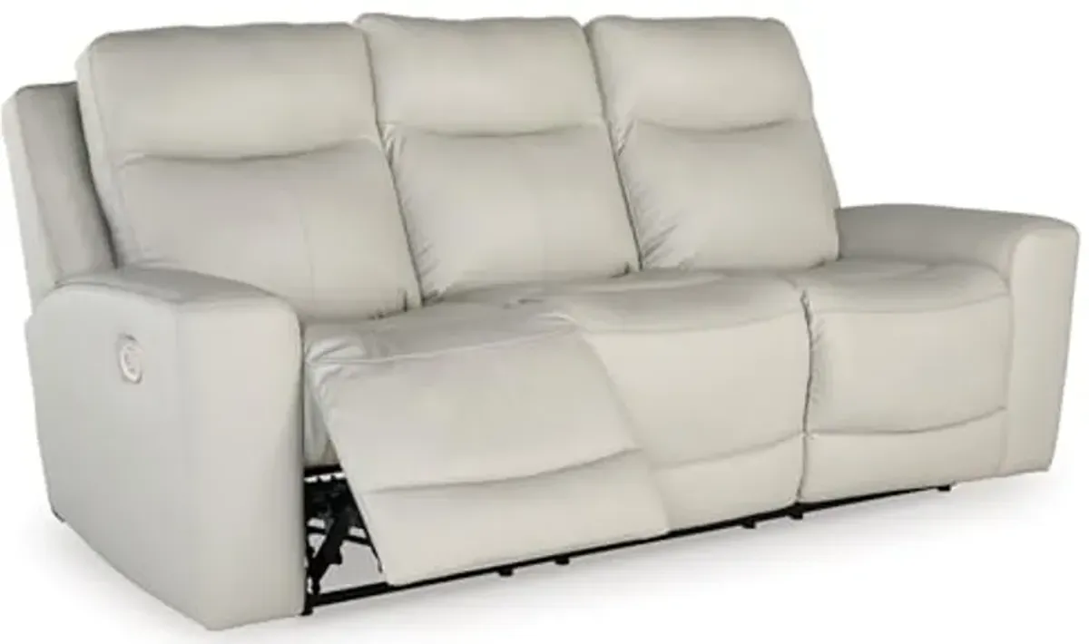 Signature Design by Ashley Mindanao Modern Leather Match Power Reclining Sofa with Adjustable Headrest and USB Ports, Light Gray