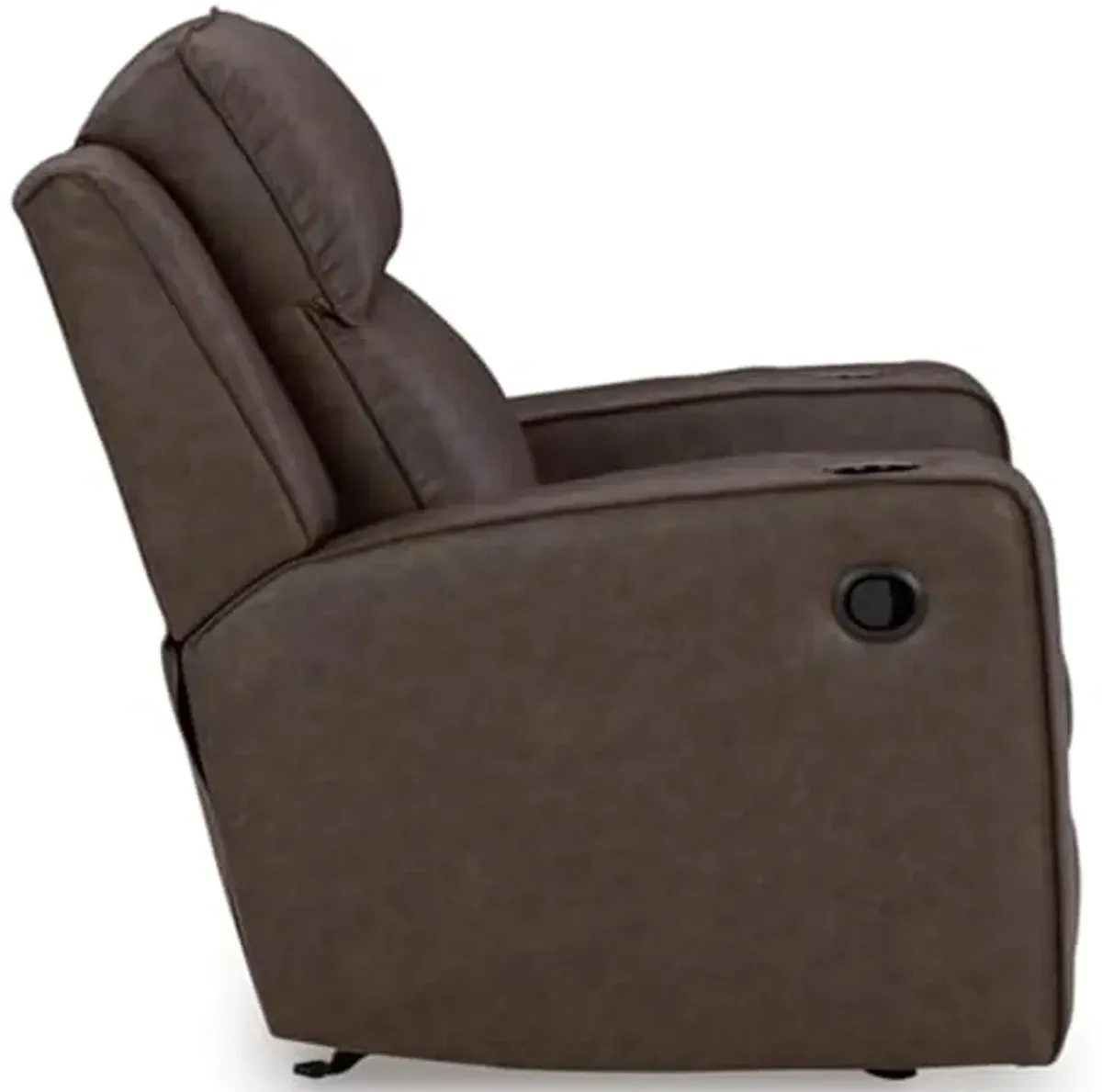 Signature Design by Ashley Lavenhorne Contemporary Faux Leather Upholstered Manual Rocker Recliner with 2 Cup Holders, Dark Brown