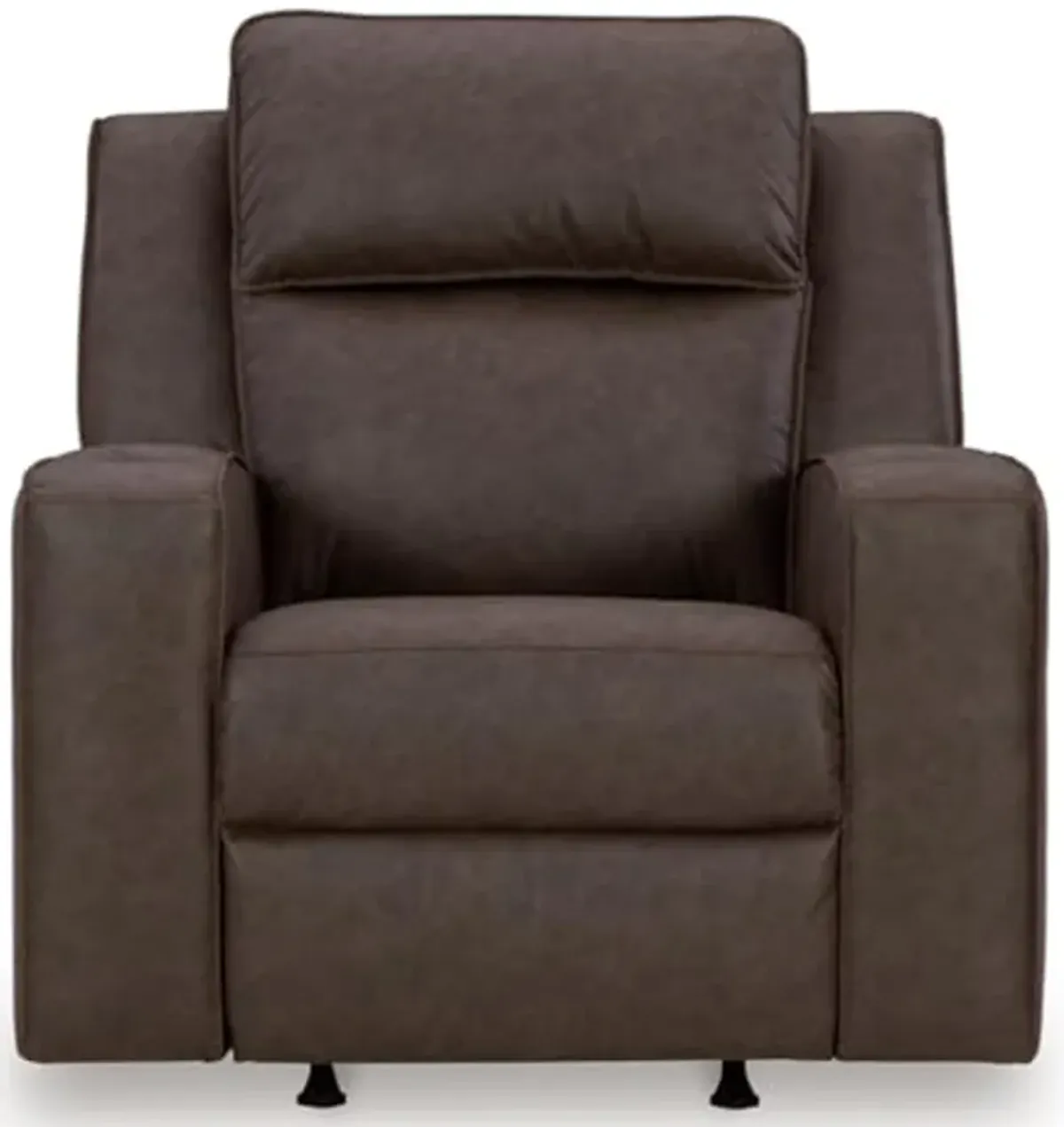 Signature Design by Ashley Lavenhorne Contemporary Faux Leather Upholstered Manual Rocker Recliner with 2 Cup Holders, Dark Brown