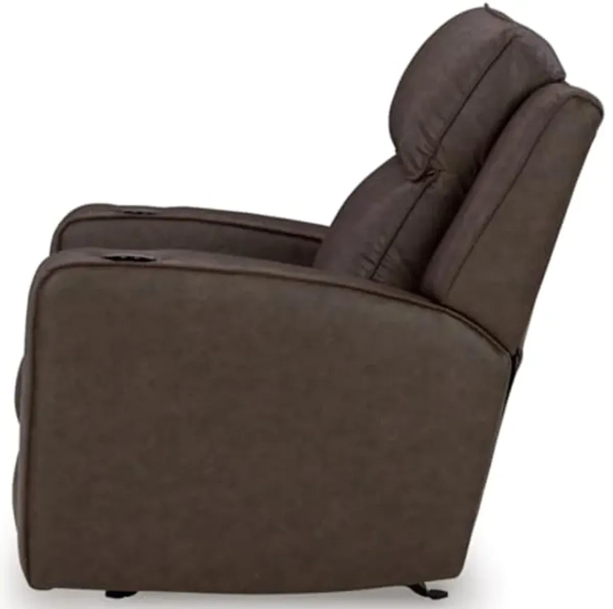 Signature Design by Ashley Lavenhorne Contemporary Faux Leather Upholstered Manual Rocker Recliner with 2 Cup Holders, Dark Brown