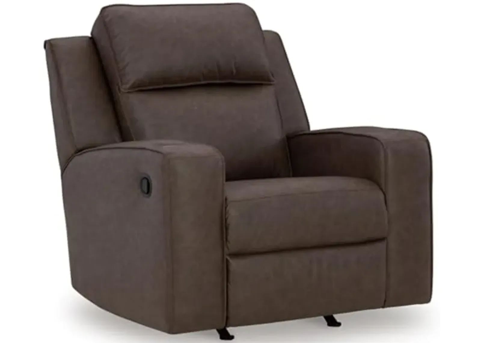 Signature Design by Ashley Lavenhorne Contemporary Faux Leather Upholstered Manual Rocker Recliner with 2 Cup Holders, Dark Brown