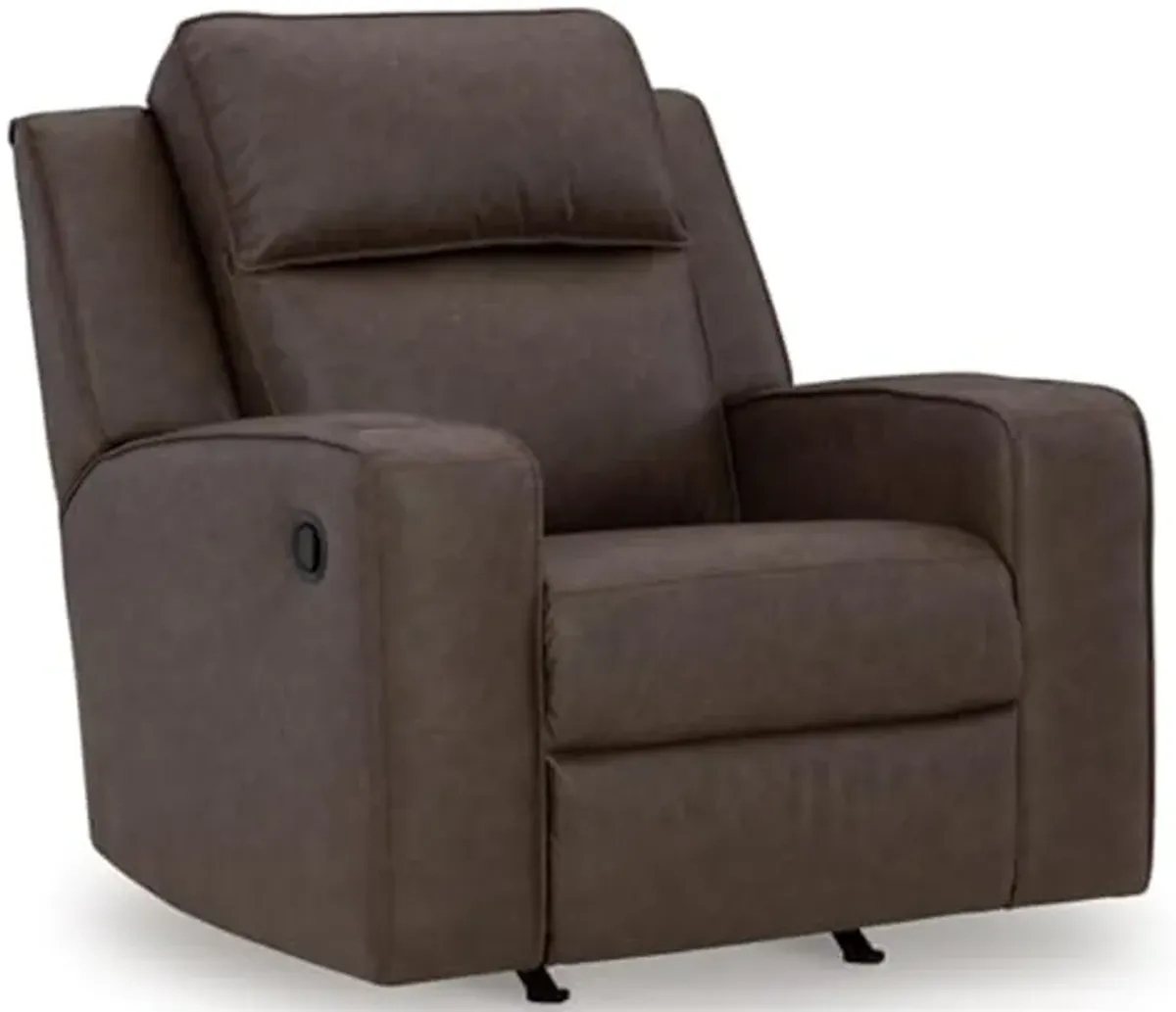 Signature Design by Ashley Lavenhorne Contemporary Faux Leather Upholstered Manual Rocker Recliner with 2 Cup Holders, Dark Brown