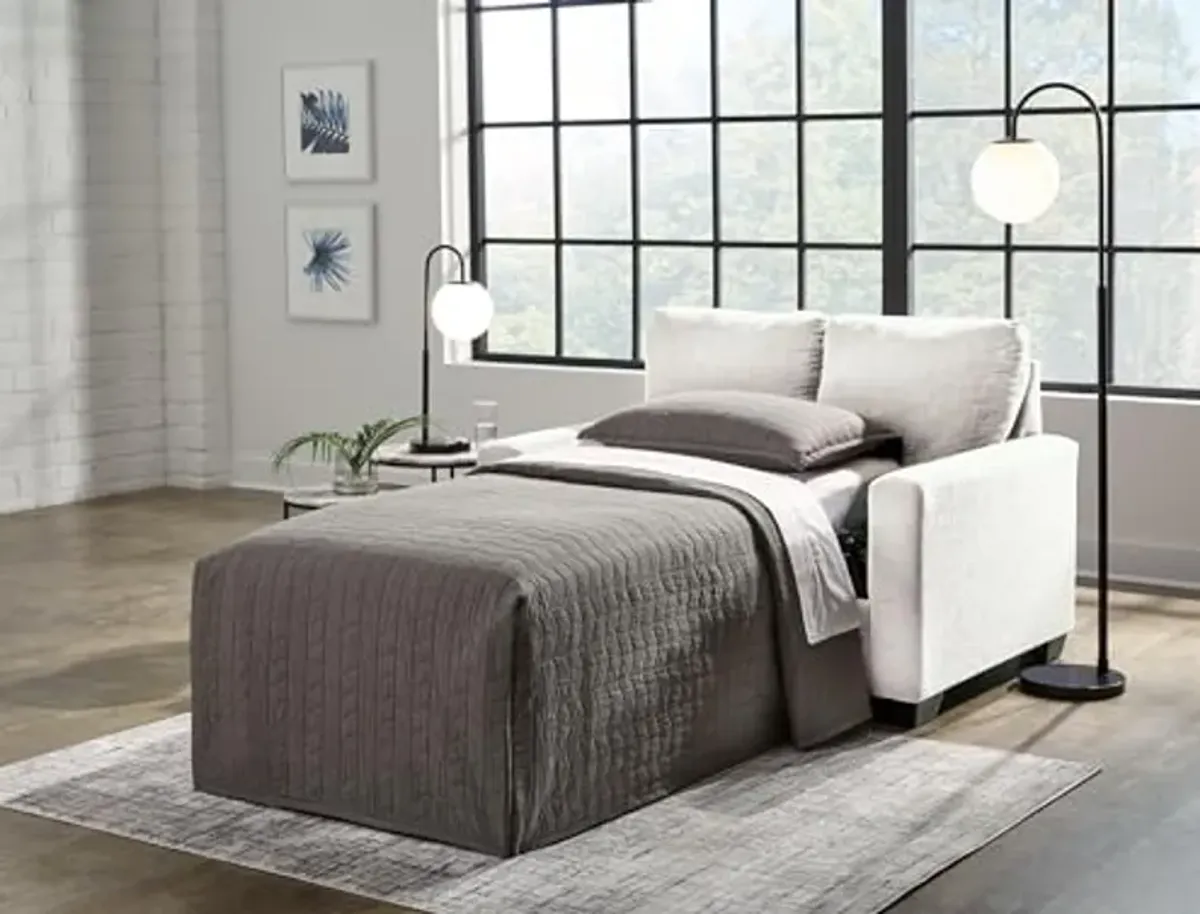 Signature Design by Ashley Rannis Coastal 2-in-1 Sofa Sleeper with Folding Gel Memory Foam Mattress, Twin, White