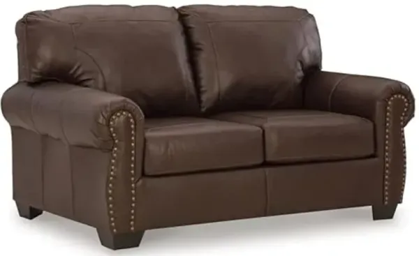 Signature Design by Ashley Colleton Classic Leather Match Loveseat with Nailheads, Dark Brown