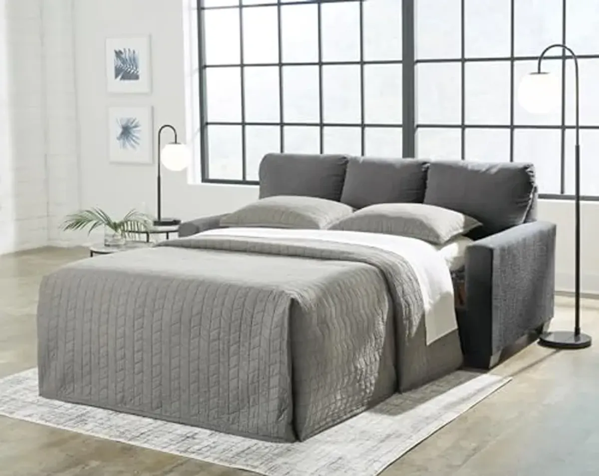 Signature Design by Ashley Rannis Casual 2-in-1 Sofa Sleeper with Folding Gel Memory Foam Mattress, Full, Gray