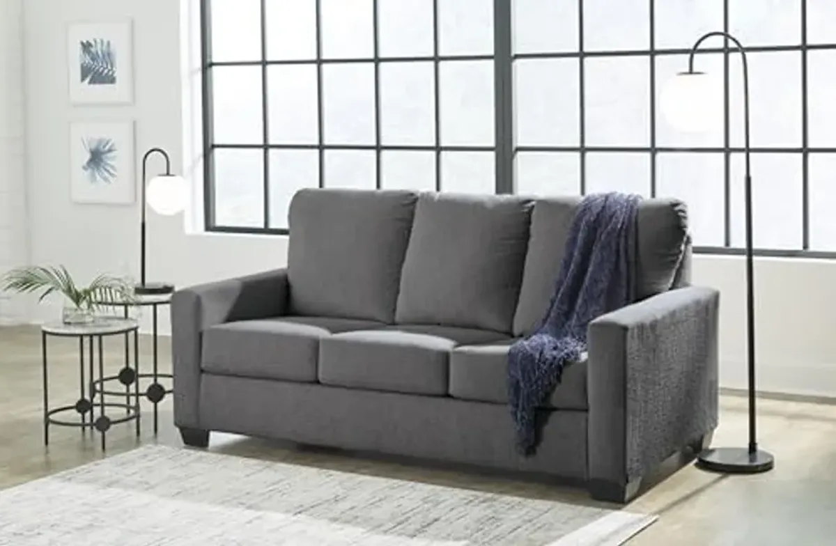 Signature Design by Ashley Rannis Casual 2-in-1 Sofa Sleeper with Folding Gel Memory Foam Mattress, Full, Gray