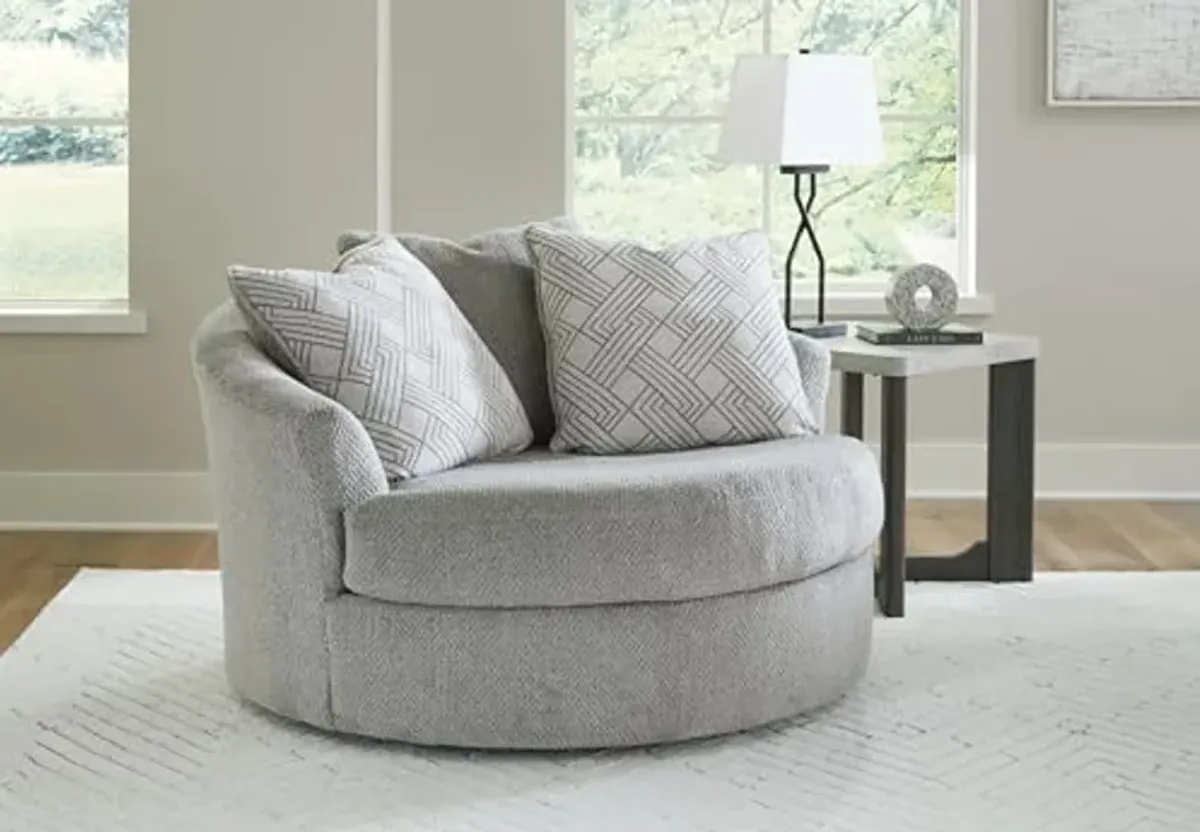 Signature Design by Ashley Casselbury Contemporary Upholstered Oversized Swivel Accent Chair with 3 Throw Pillows, Light Gray