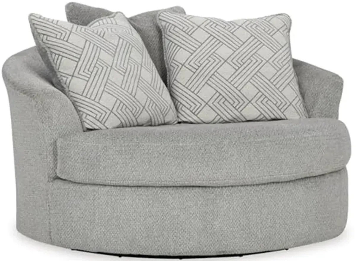 Signature Design by Ashley Casselbury Contemporary Upholstered Oversized Swivel Accent Chair with 3 Throw Pillows, Light Gray