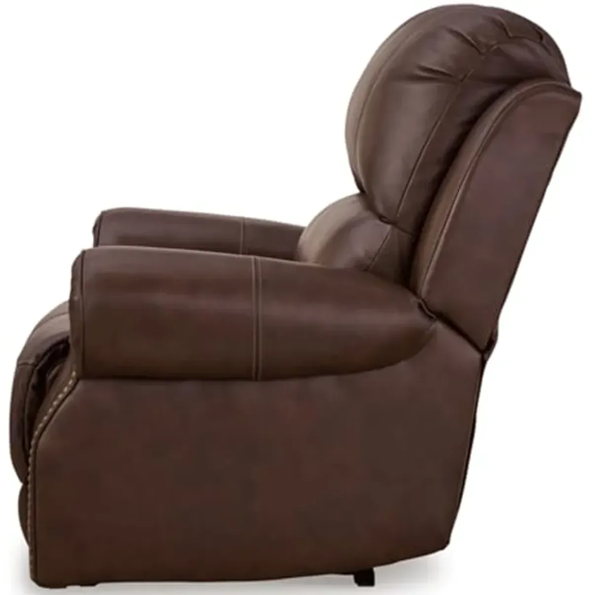 Signature Design by Ashley Freyeburg Classic Leather Match Upholstered Power Recliner with Nailheads and USB Ports, Dark Brown