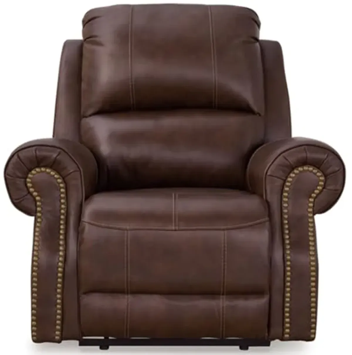 Signature Design by Ashley Freyeburg Classic Leather Match Upholstered Power Recliner with Nailheads and USB Ports, Dark Brown