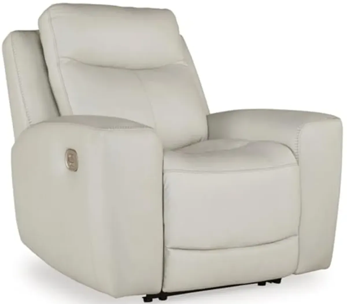 Signature Design by Ashley Mindanao Contemporary Leather Match Upholstered Power Recliner with Adjustable Headrest and USB Ports, Light Gray