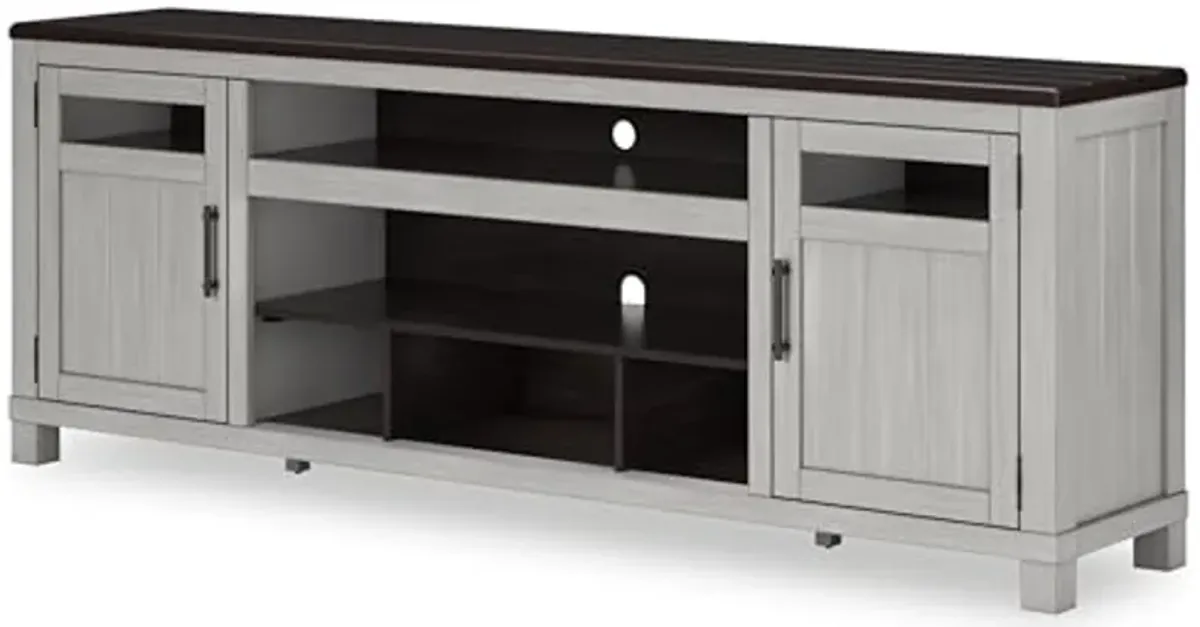 Signature Design by Ashley Darborn Farmhouse 88" TV Stand for TVs up to 101" with Adjustable Shelves, Cabinets, Cord Openings and Fireplace Option, Light Gray & Dark Brown