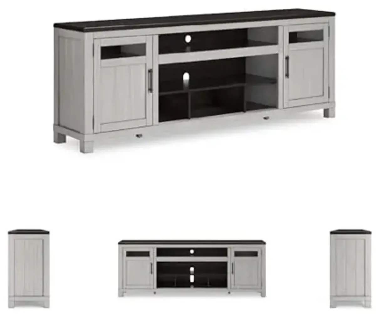 Signature Design by Ashley Darborn Farmhouse 88" TV Stand for TVs up to 101" with Adjustable Shelves, Cabinets, Cord Openings and Fireplace Option, Light Gray & Dark Brown