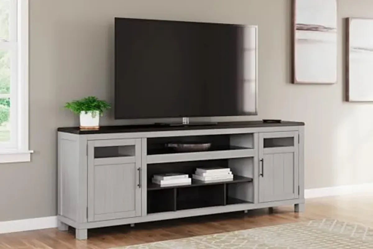 Signature Design by Ashley Darborn Farmhouse 88" TV Stand for TVs up to 101" with Adjustable Shelves, Cabinets, Cord Openings and Fireplace Option, Light Gray & Dark Brown