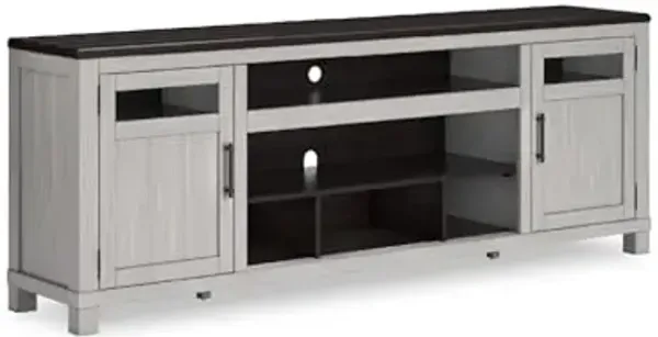 Signature Design by Ashley Darborn Farmhouse 88" TV Stand for TVs up to 101" with Adjustable Shelves, Cabinets, Cord Openings and Fireplace Option, Light Gray & Dark Brown