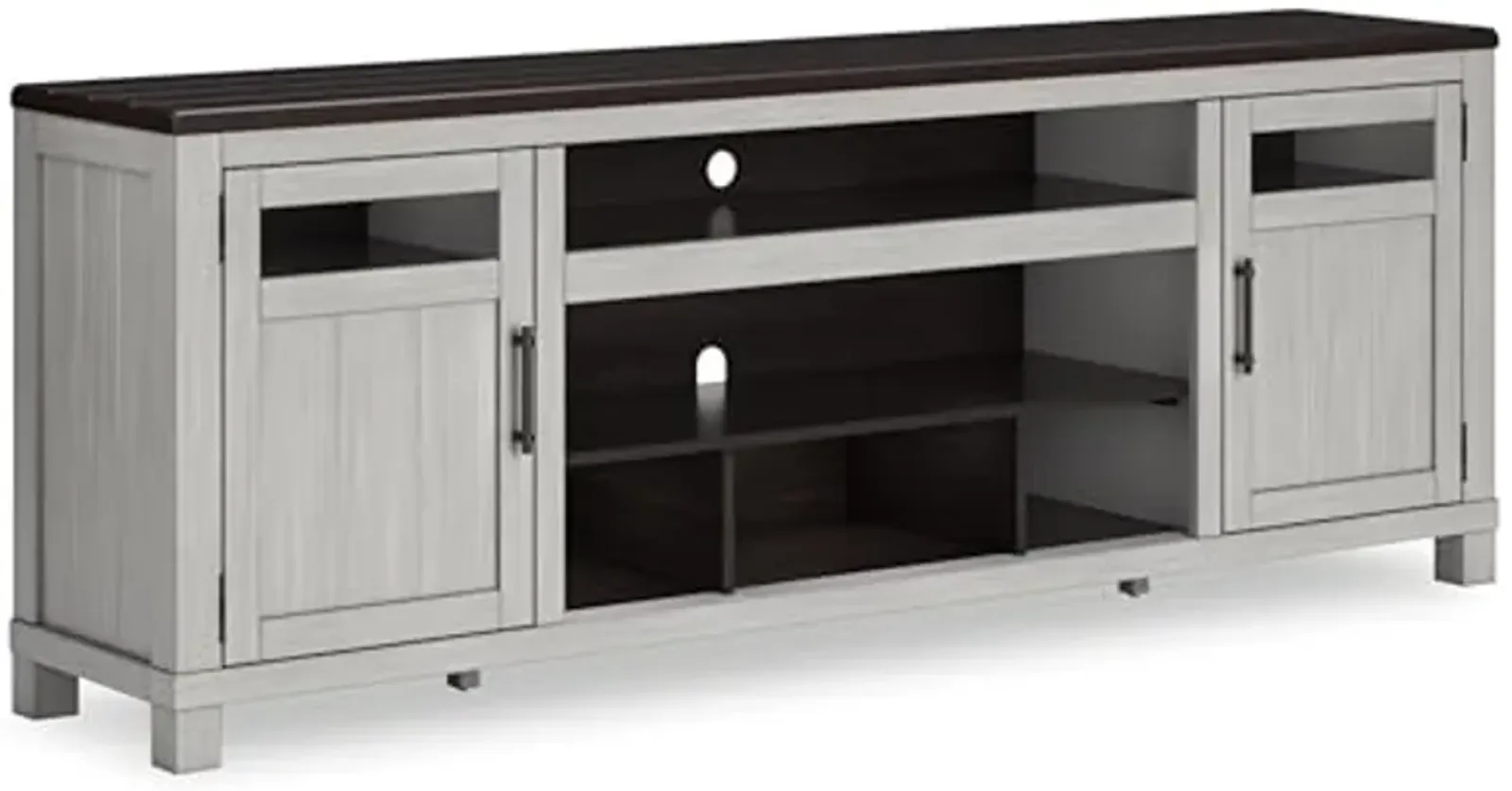 Signature Design by Ashley Darborn Farmhouse 88" TV Stand for TVs up to 101" with Adjustable Shelves, Cabinets, Cord Openings and Fireplace Option, Light Gray & Dark Brown