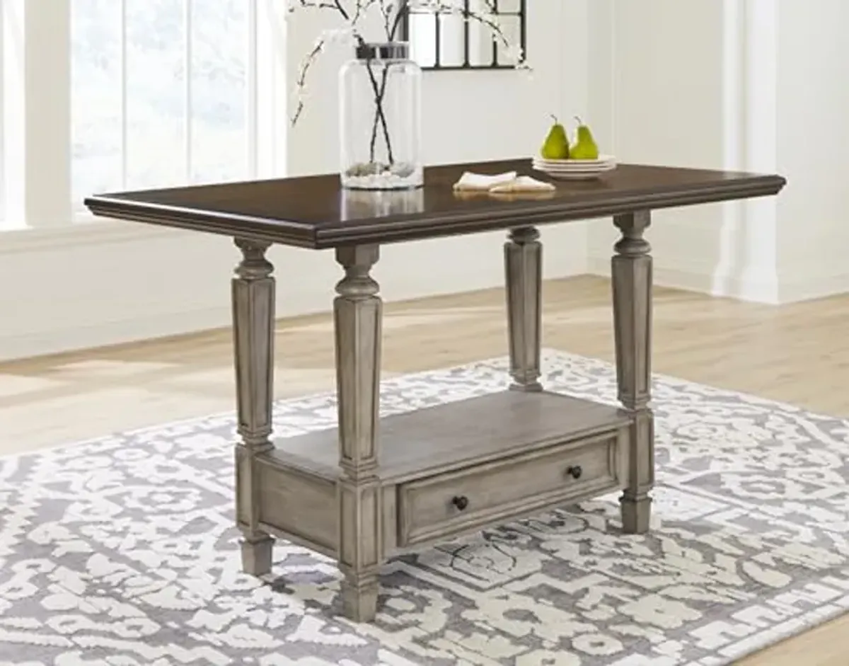 Signature Design by Ashley Lodenbay Casual Counter Height Dining Table with 1 Drawer and 1 Open Shelf, Light Gray & Dark Brown